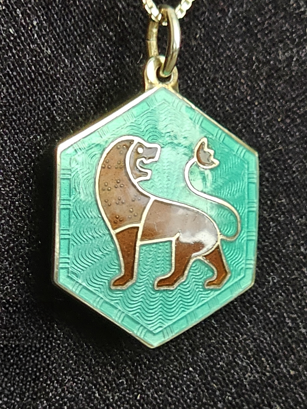 VTG 1960s David-Andersen Norwegian Sterling Silver Mint Green Enamel Leo Pendant